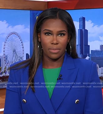 Adrienne Broaddus’s blue double breasted blazer on NBC News Daily