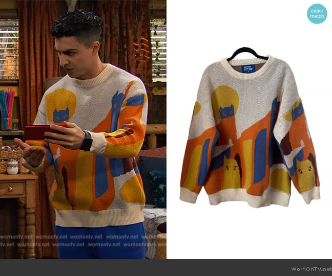 Aelfric Eden Geometric Patterned Knit Sweater worn by Parker Preston (Trevor Tordjman) on Bunkd