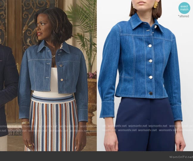 Akris Punto Washed Denim Fitted Jacket worn by Vivian Banks (Cassandra Freeman) on Bel-Air