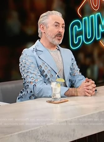 Alan Cummings' blue laser cut blazer and pants on Access Hollywood