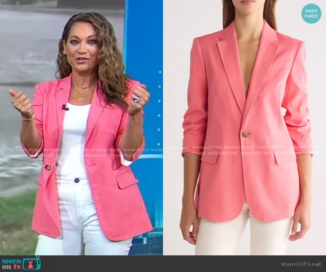 A.L.C. Donovan Linen Blend Blazer in Dark Grapefruit worn by Ginger Zee on Good Morning America