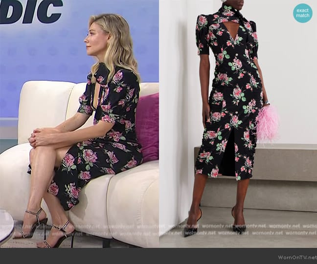 Alessandra Rich Bow Detailed Embellished Draped Floral Print Dress worn by Desi Lydic on Today