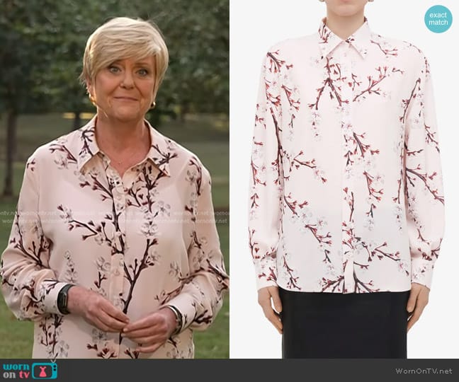 Alexander McQueen Cherry Blossom Silk Shirt worn by Anne Thompson on Today