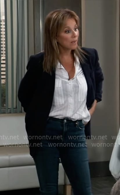 Alexis' stripe shirt and navy blazer on General Hospital