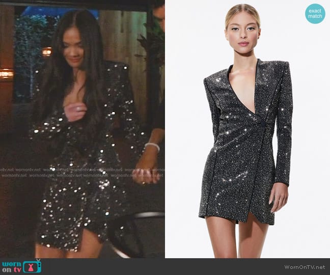 Alice + Olivia Guenda Crystal-Embellished Minidress in Black Gunmetal worn by Jenn Tran on The Bachelorette