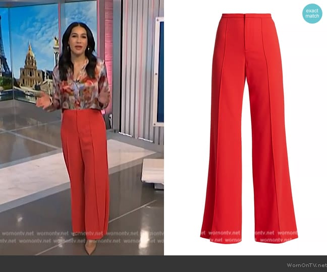 Alice + Olivia Dylan High-Waisted Wide-Leg Pants worn by Morgan Radford on NBC News Daily