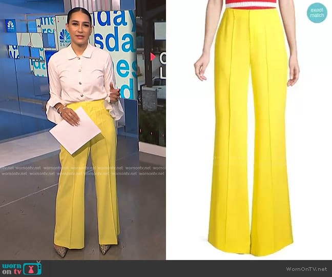 Alice + Olivia Dylan High-Waist Wide-Leg Pants worn by Morgan Radford on NBC News Daily