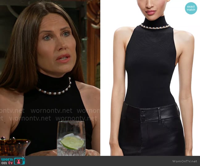 Alice + Olivia Annalee Faux Pearl Embellished Sleeveless Top worn by Heather Stevens (Vail Bloom) on The Young and the Restless