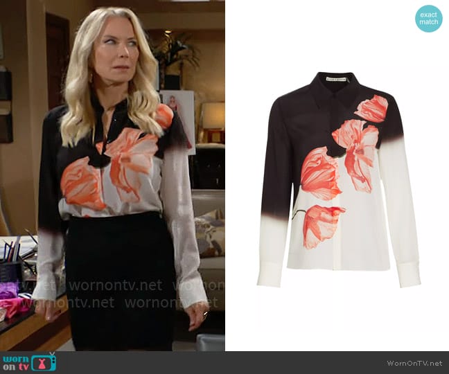 Alice + Olivia Brady Blouse in Dream Life Black worn by Brooke Logan (Katherine Kelly Lang) on The Bold and the Beautiful