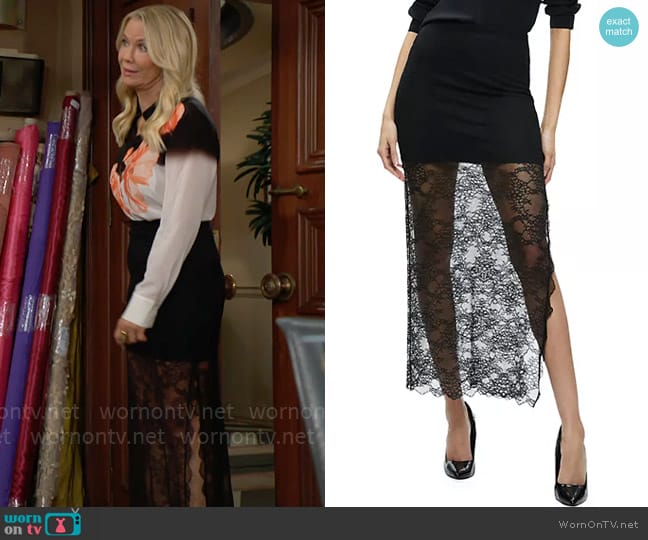 Alice + Olivia Iyanna Lace Midi Skirt worn by Brooke Logan (Katherine Kelly Lang) on The Bold and the Beautiful