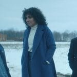 Allison’s blue alpaca wrap coat on The Umbrella Academy