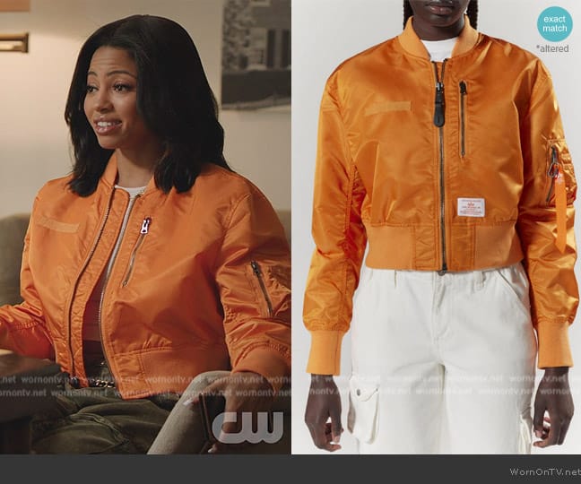 Alpha Industries L-2B Cropped Bomber Jacket worn by Thea (Camille Hyde) on All American Homecoming