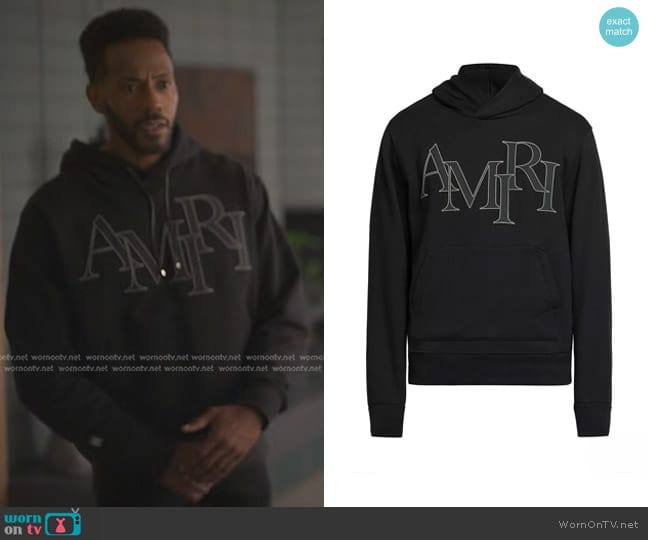 Amiri Staggered Logo Cotton Hoodie worn by Lewis Stewart (McKinley Freeman) on Reasonable Doubt