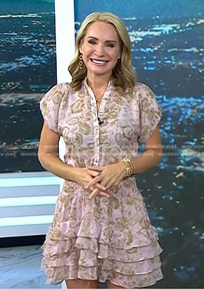 Andrea Canning's pink floral ruffle hem dress on Today