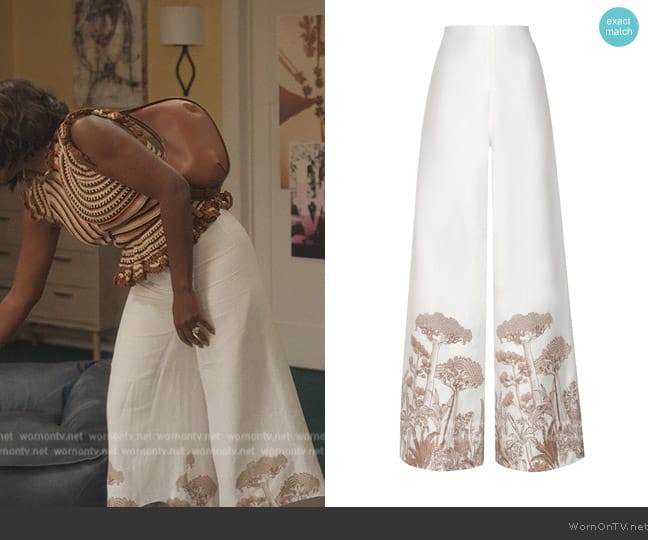 Andres Otalora Miranda Embroidered Linen Wide-Leg Pants worn by Vivian Banks (Cassandra Freeman) on Bel-Air