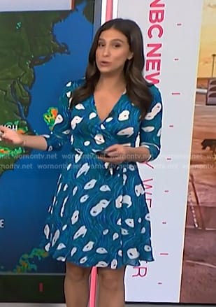 Angie Lassman’s blue floral print wrap dress on NBC News Daily