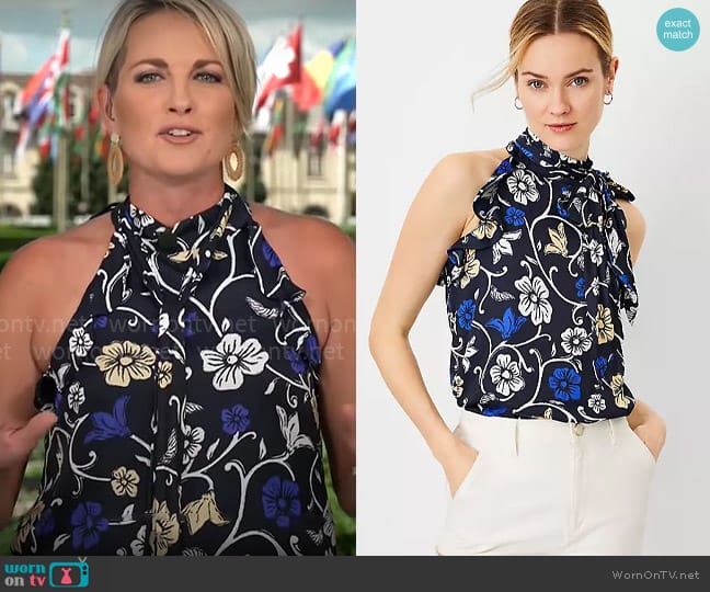 Ann Taylor Floral Ruffle Halter Top worn by Jamie Yuccas on CBS Mornings