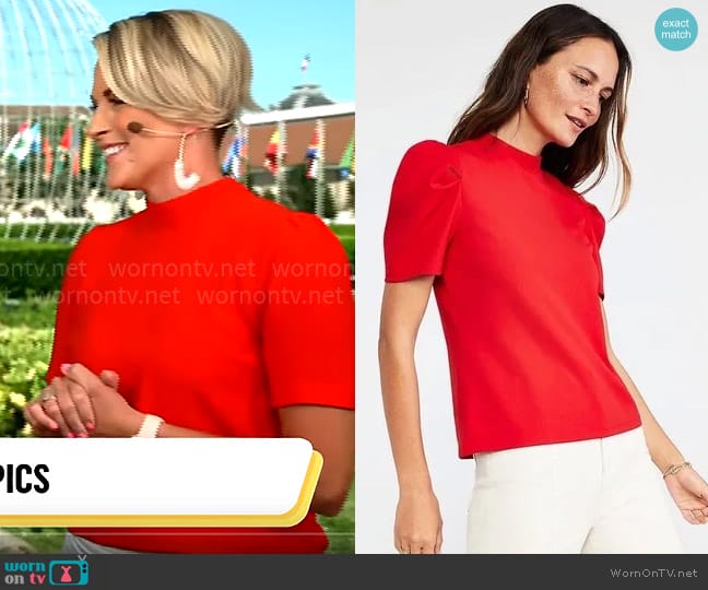 Ann Taylor Pleated Puff Sleeve Top worn by Jamie Yuccas on CBS Mornings