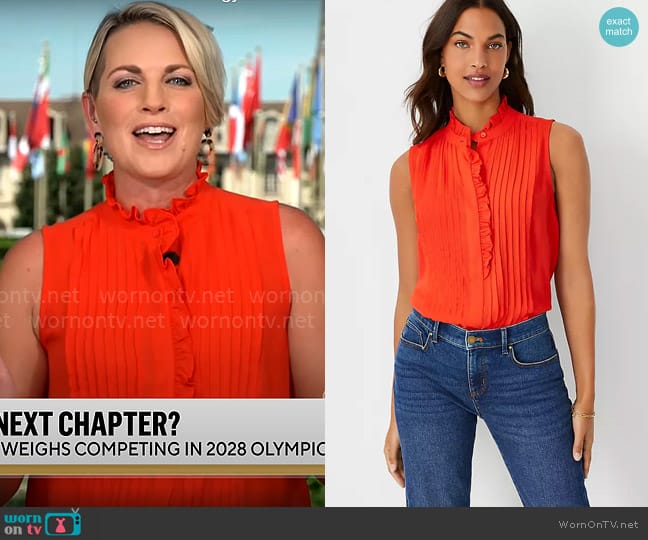 WornOnTV: Jamie Yuccas’ red ruffle trim sleeveless top on CBS Mornings ...