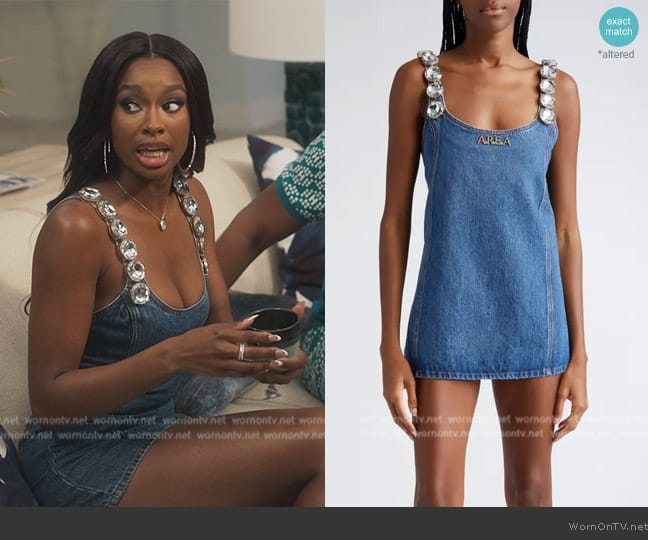 Area Jumbo Crystal Denim Minidress worn by Hilary Banks (Coco Jones) on Bel-Air