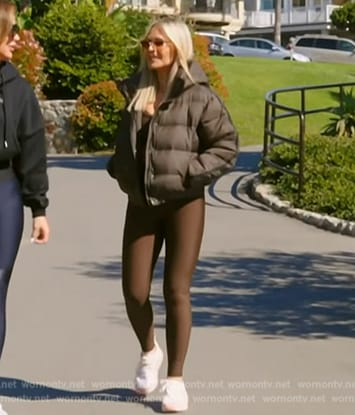 Tamra's brown puffer jacket and leggings on The Real Housewives of Orange County