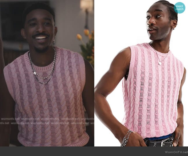 ASOS Oversized knitted acid cable tank in pink worn by Jazz (Jordan L. Jones) on Bel-Air