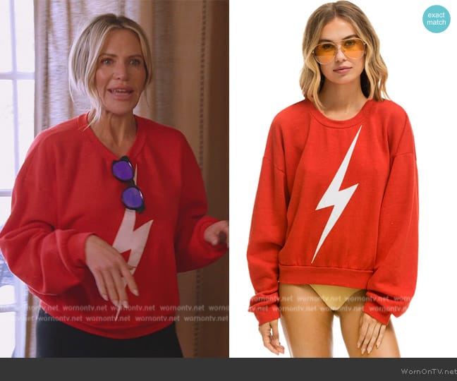 Aviator Nation Bolt Relaxed Crew Sweatshirt worn by Jennifer Pedranti on The Real Housewives of Orange County