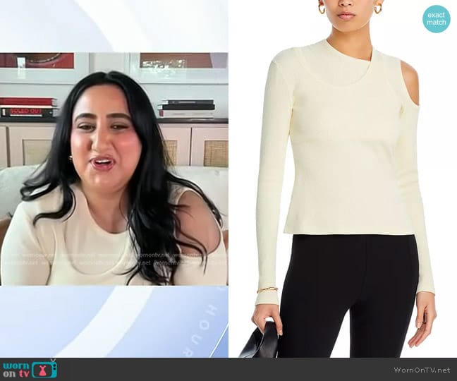 A.W.A.K.E. MODE Cotton Jersey L Sleeve Top in Ivory worn by Priyanka Ganjoo on Today