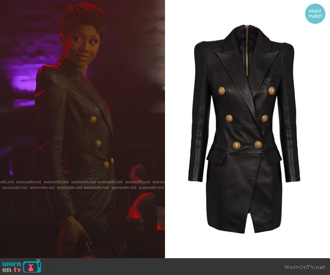 Balmain Button Leather Minidress worn by Jax Stewart (Emayatzy Corinealdi) on Reasonable Doubt