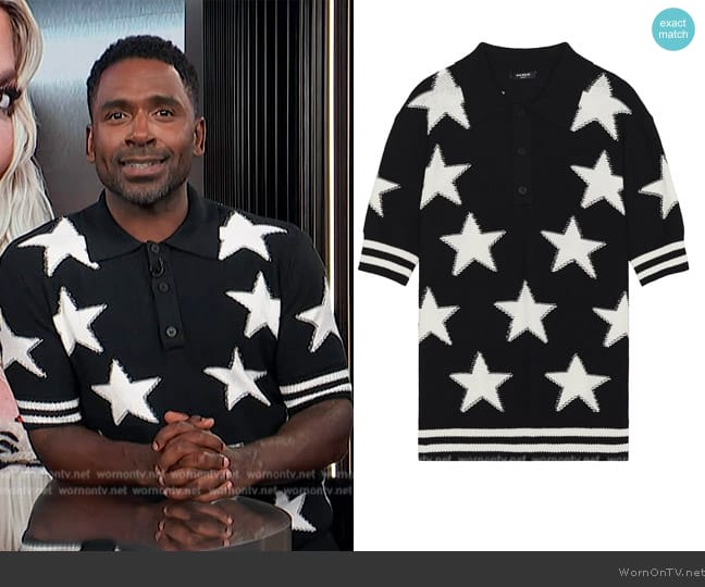 Balmain Stars Cotton Short Sleeve Polo worn by Justin Sylvester on E! News