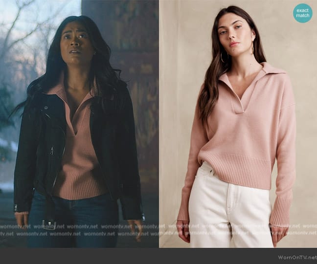 Banana Republic Luna Cashmere Sweater Polo worn by Jennifer Chen (Victoria Marie Sawal) on The Umbrella Academy