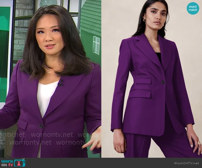 Banana Republic Lido Blazer in Deep Purple worn by Nancy Chen on CBS Mornings