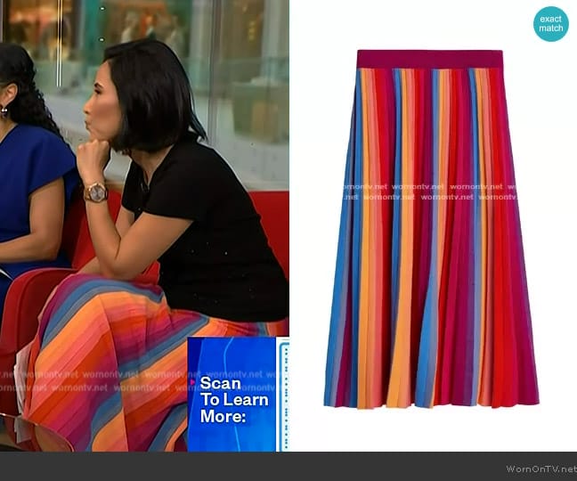 Banana Republic Rainbow Knit Midi Skirt worn by Vicky Nguyen on NBC News Daily