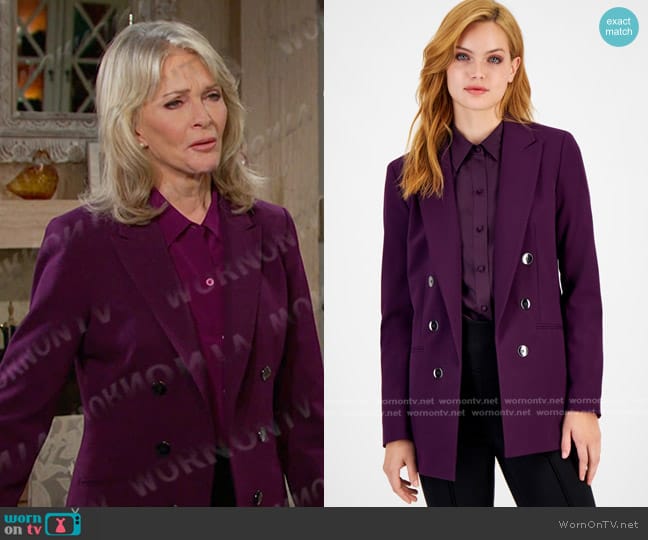 Bar III Faux Double-Breasted Boyfriend Jacket worn by Marlena Evans (Deidre Hall) on Days of our Lives