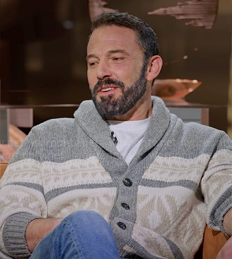 Ben Affleck's grey printed cardigan on Hart to Heart