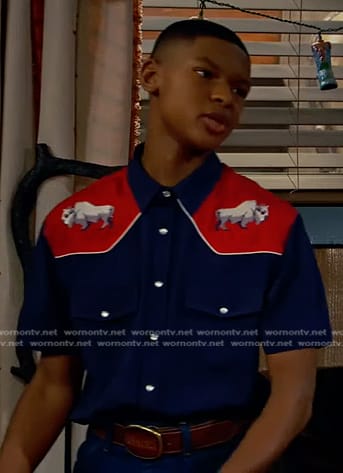 Bill’s blue buffalo print western shirt on Bunkd