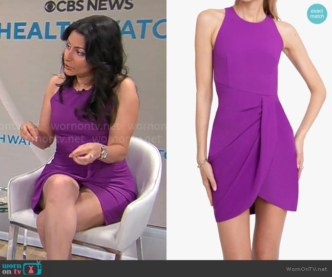 Black Halo Brett Dress in Hyacinth worn by Dr. Celine Gounder on CBS Mornings