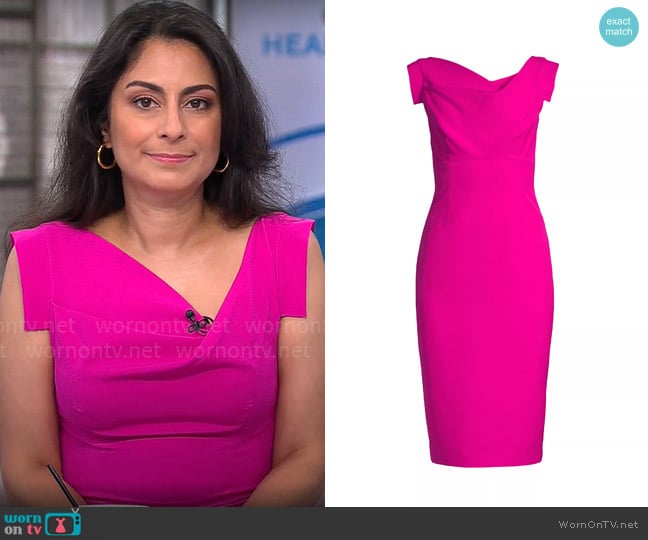 Black Halo Jackie O Sheath Dress in Vibrant Pink worn by Dr. Celine Gounder on CBS Mornings