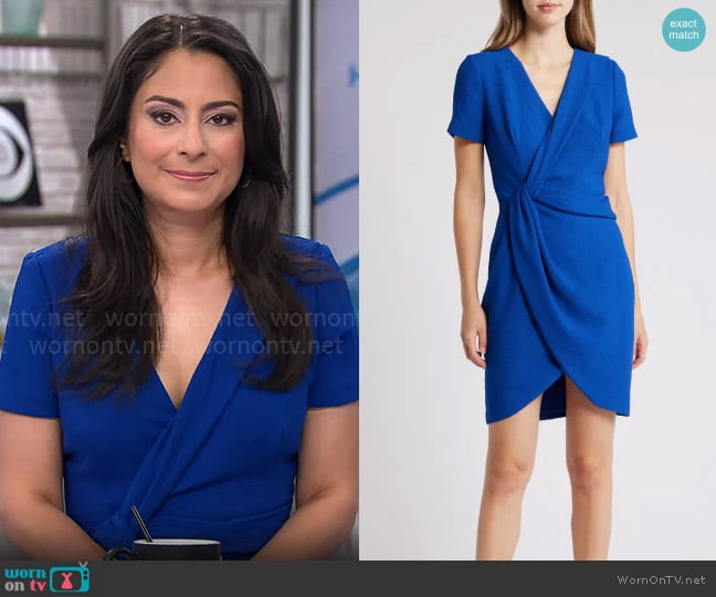 Black Halo Portia Dress in Cobalt worn by Dr. Celine Gounder on CBS Mornings