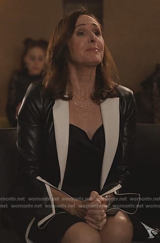 Bev's black contrast leather blazer on Only Murders in the Building