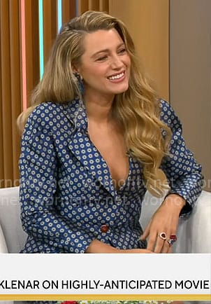 Blake Lively's blue flower print skirt suit on CBS Mornings