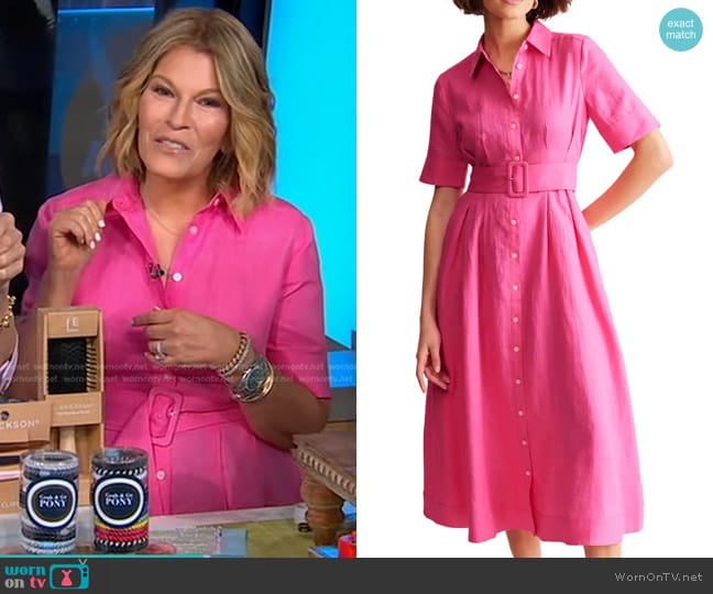 Boden Louise Linen Midi Shirtdress in Sangria Sunset worn by Tory Johnson on Good Morning America