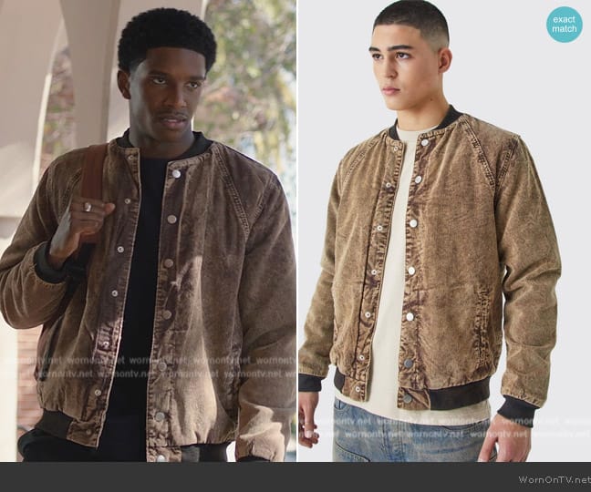 BoohooMAN Cord Acid Wash Quilted Bomber Jacket worn by Lando (Martin Bobb-Semple) on All American Homecoming