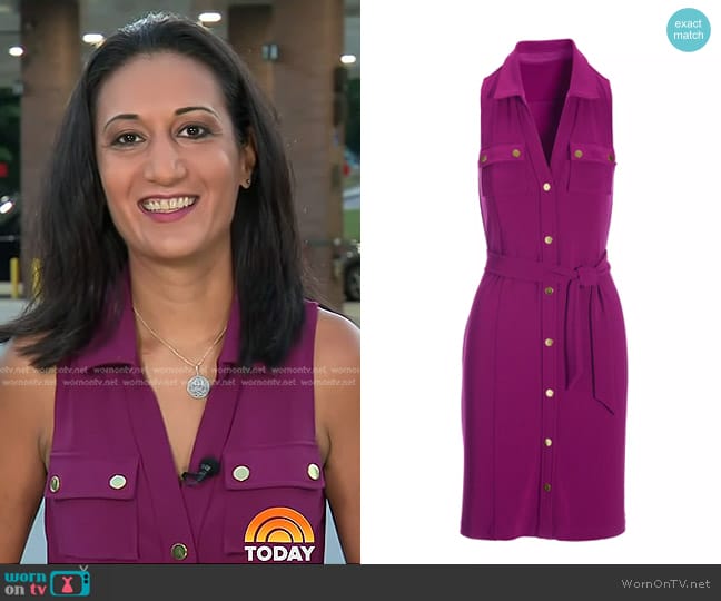 Boston Proper Beyond Travel Collared Button Short Dress in Acai Berry worn by Priya Sridhar on Today