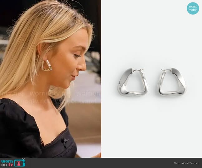 Bottega Veneta Large Twist Triangle Hoop Earrings worn by Savannah Gowarty on Owning Manhattan