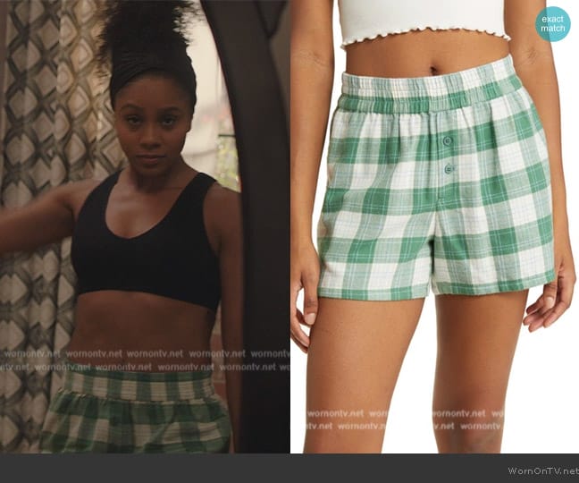 BP. Flannel Pajama Shorts In Green Frances Plaid worn by Simone (Geffri Hightower) on All American Homecoming