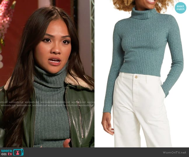 BP Rib Crop Turtleneck Sweater in Green Pine worn by Jenn Tran on The Bachelorette