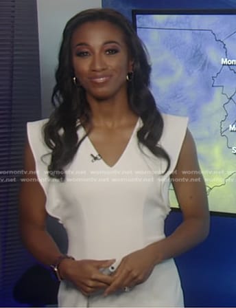 Brittany's white v-neck ruffle dress on Good Morning America