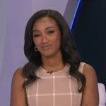 Brittany’s beige windowpane sleeveless dress on Good Morning America