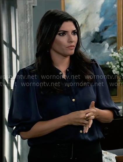 Brook Lynn's navy button down blouse on General Hospital